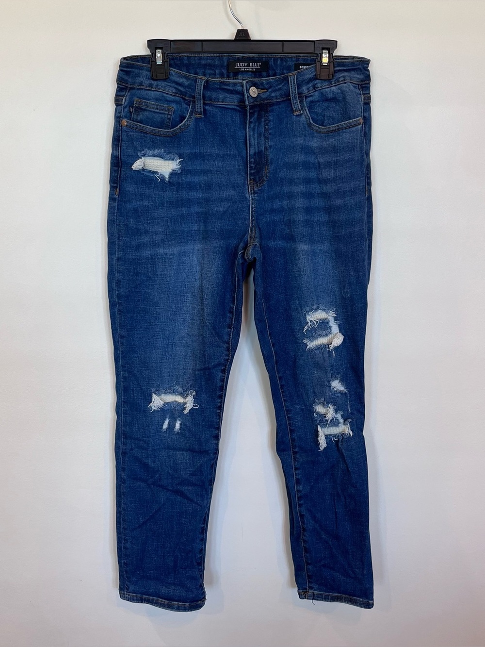 Judy Blue Womens Boyfriend Fit High Rise Medium Wash Distressed Blue Denim 11/30